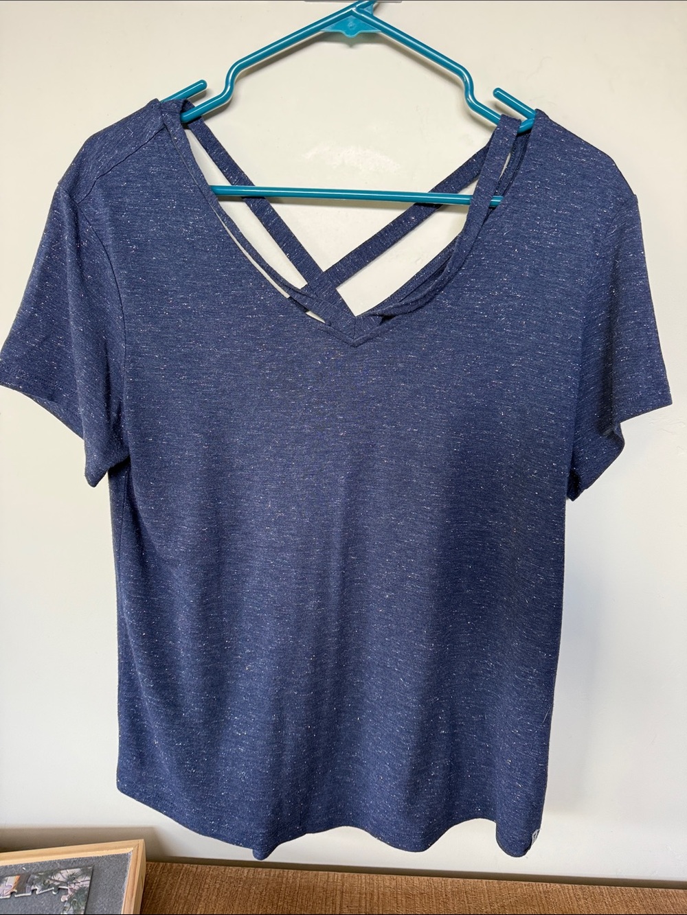 Marc New York Navy Blue Crisscross V-Neck Short Sleeve Top